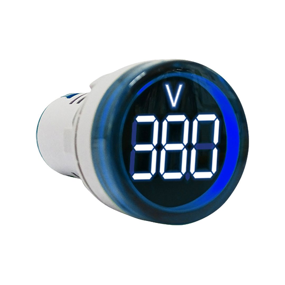 Mini Voltímetro digital LED Ø29mm. 80-500Vca. P/panel. AZUL