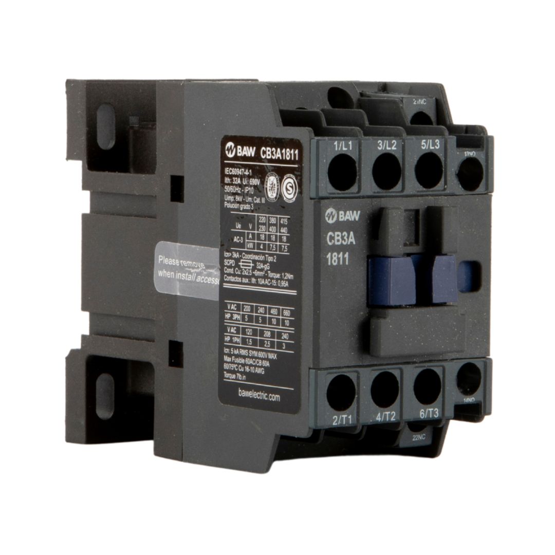 Contactor 3P. 7,5kW AC3 18A 1Na+1Nc Bobina 24Vca 50-60Hz