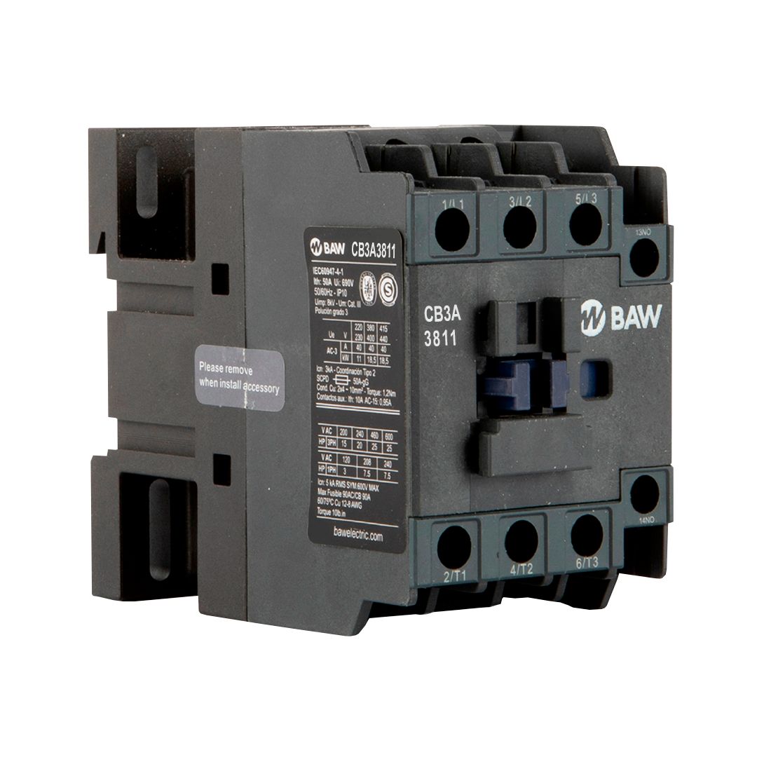 Contactor 3P. 18,5kW AC3 38A 1Na+1Nc Bobina 24Vca 50-60Hz