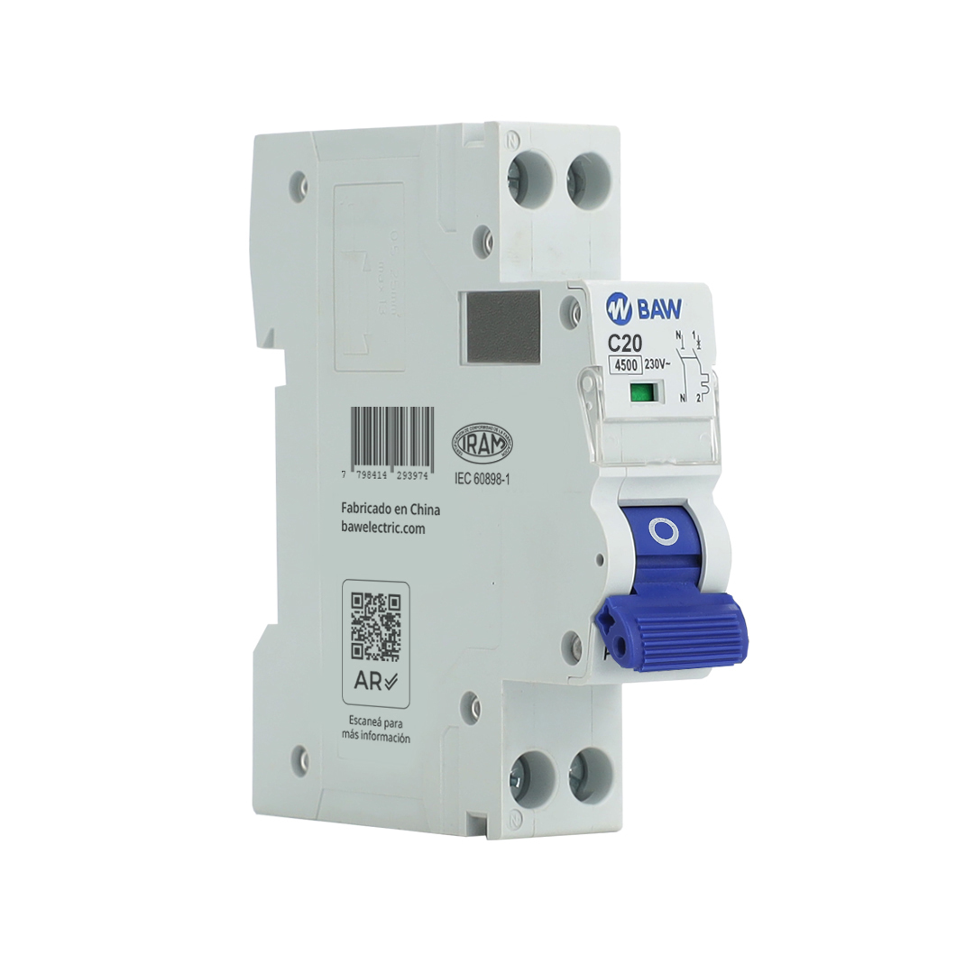 Interruptor Termomagnético TMg 1P+N en 1 módulo 20A Icn = 4,5kA Curva C