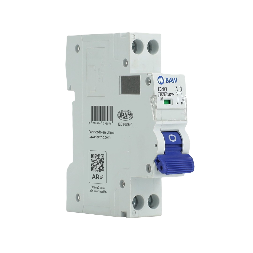 Interruptor Termomagnético TMg 1P+N en 1 módulo 40A Icn = 4,5kA Curva C