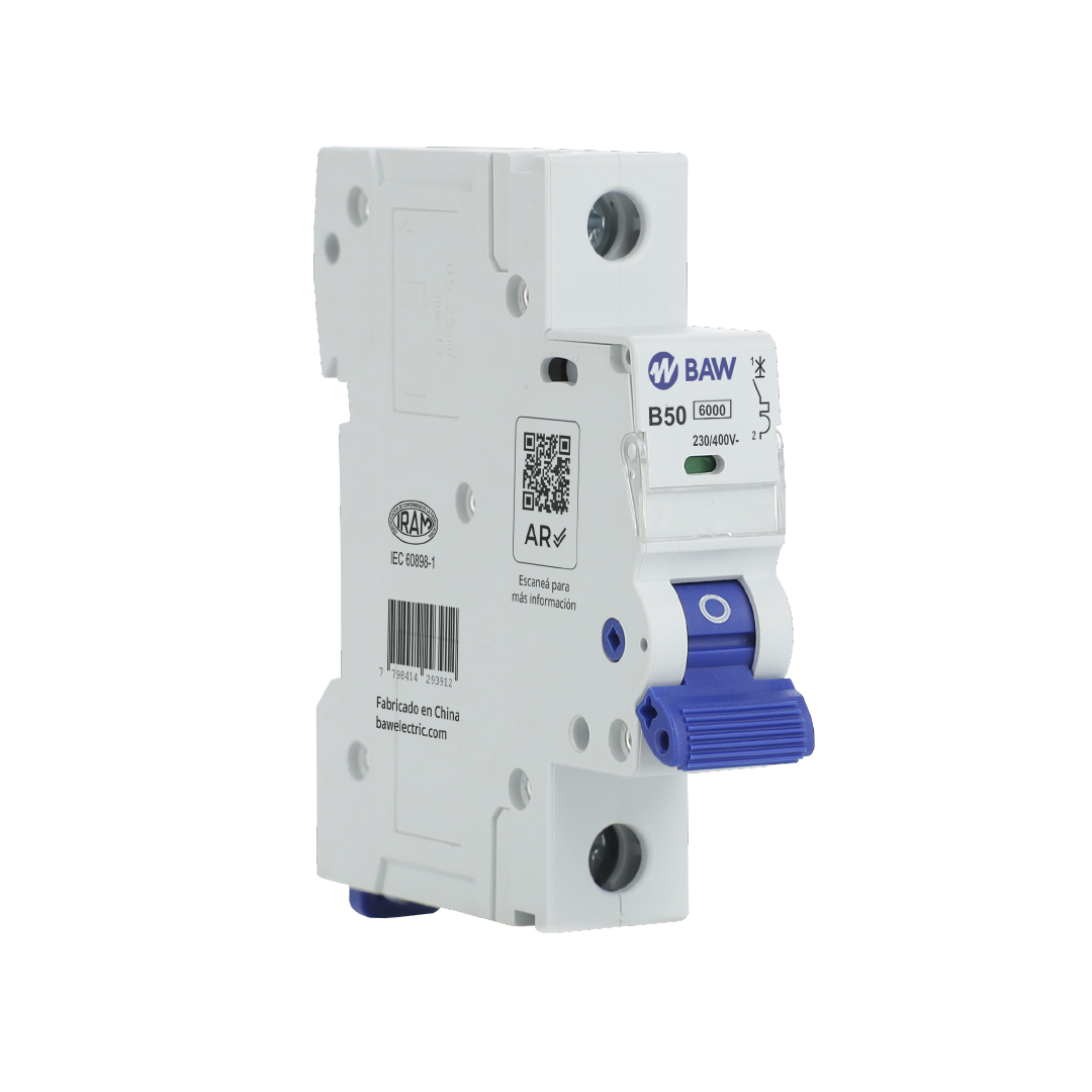 Interruptor Termomagnético 1P. 50A Icn 6kA Curva B. Serie L.