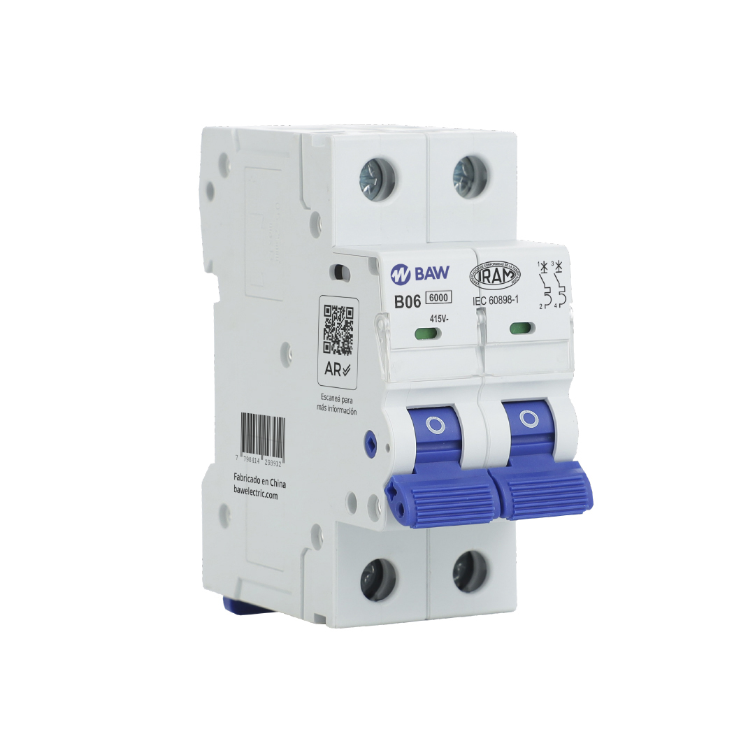 Interruptor Termomagnético 2P. 6A Icn 6kA Curva B. Serie L.