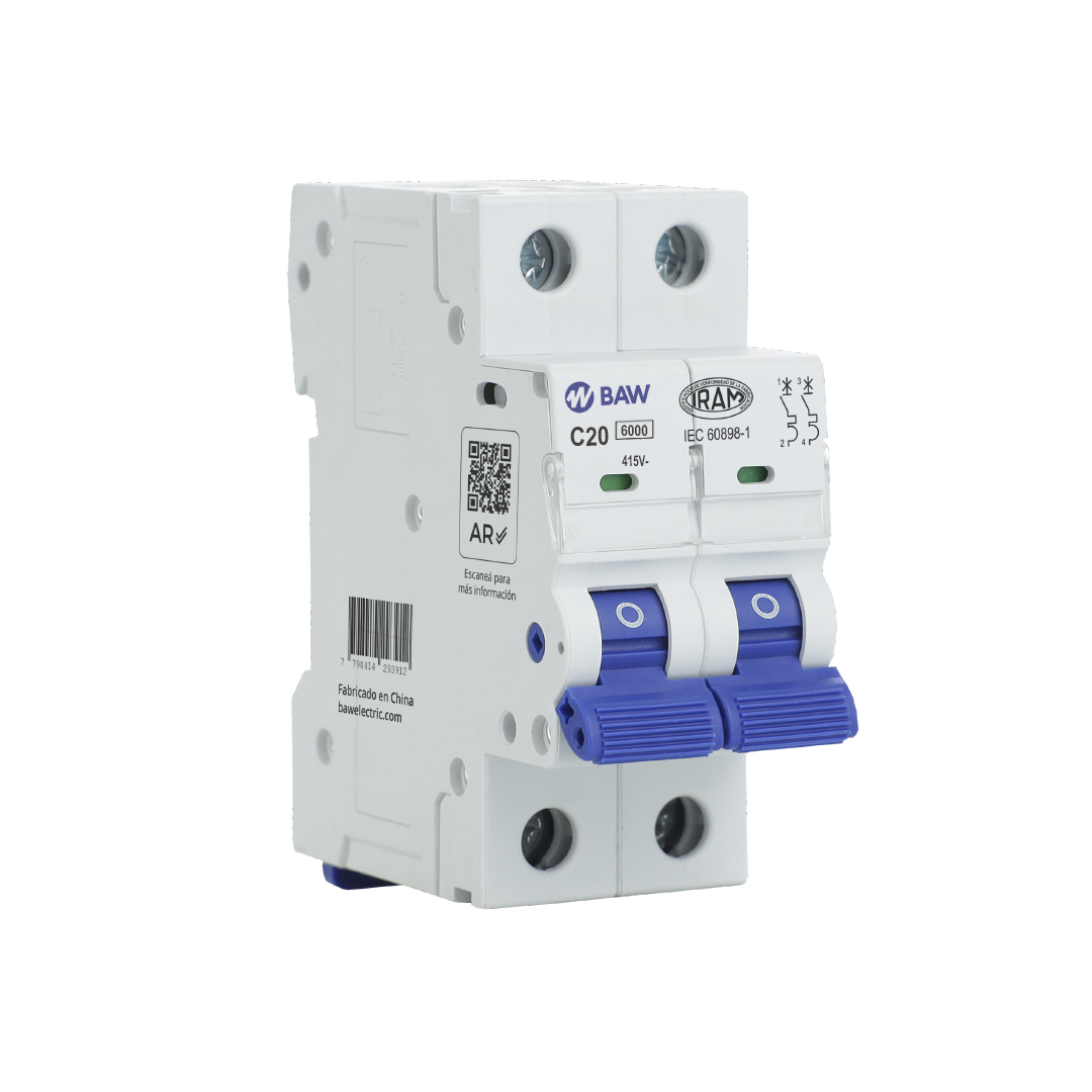 Interruptor Termomagnético 2P. 20A Icn 6kA Curva C. Serie L.