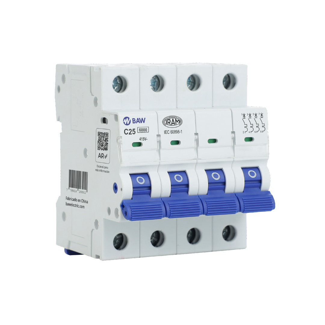 Interruptor Termomagnético 4P. 25A Icn 6kA Curva C. Serie L.