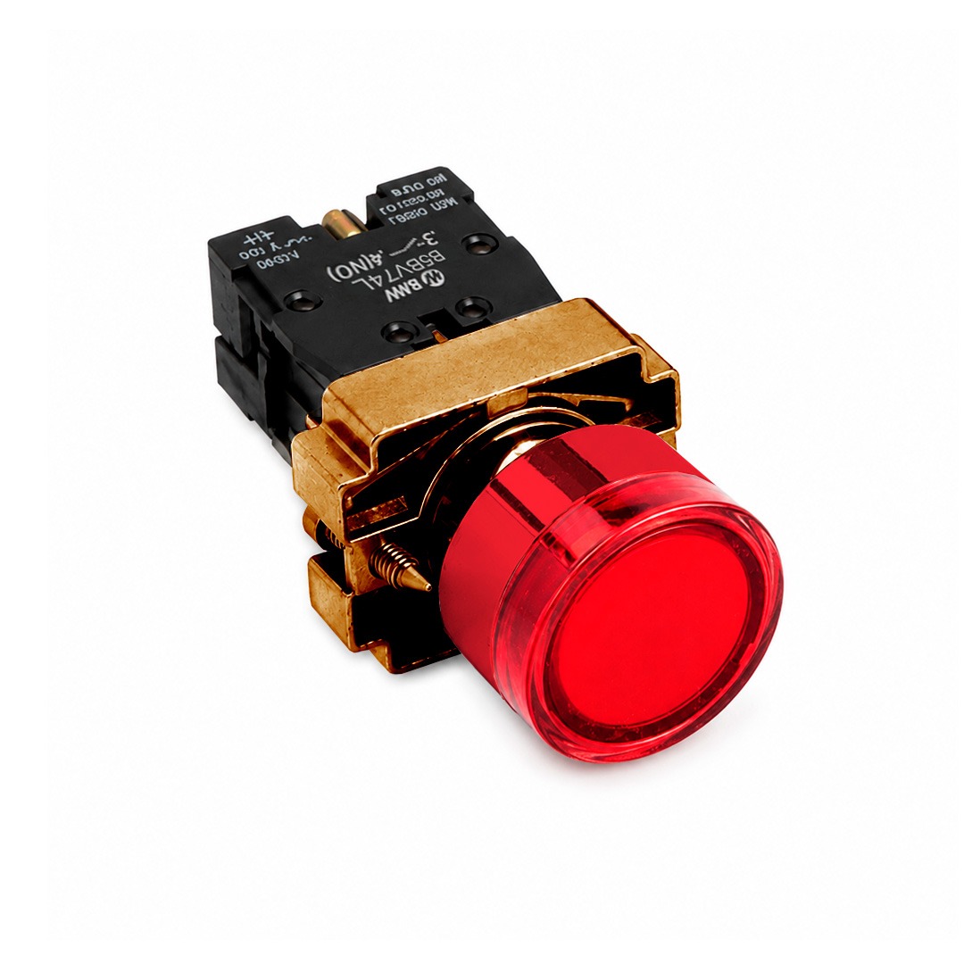 Piloto metálico p/panel, ROJO. 230Vca (c/res. y LED 130V BA9s).
