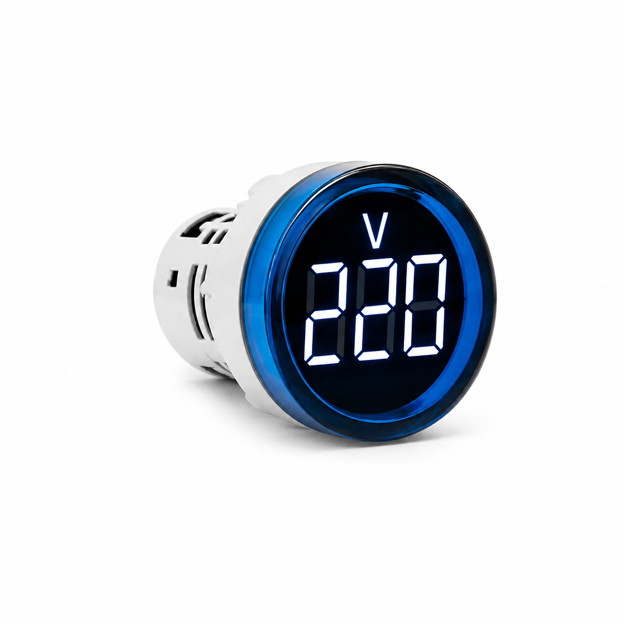Mini Voltímetro digital LED Ø29mm. 80-500Vca. P/panel. AZUL