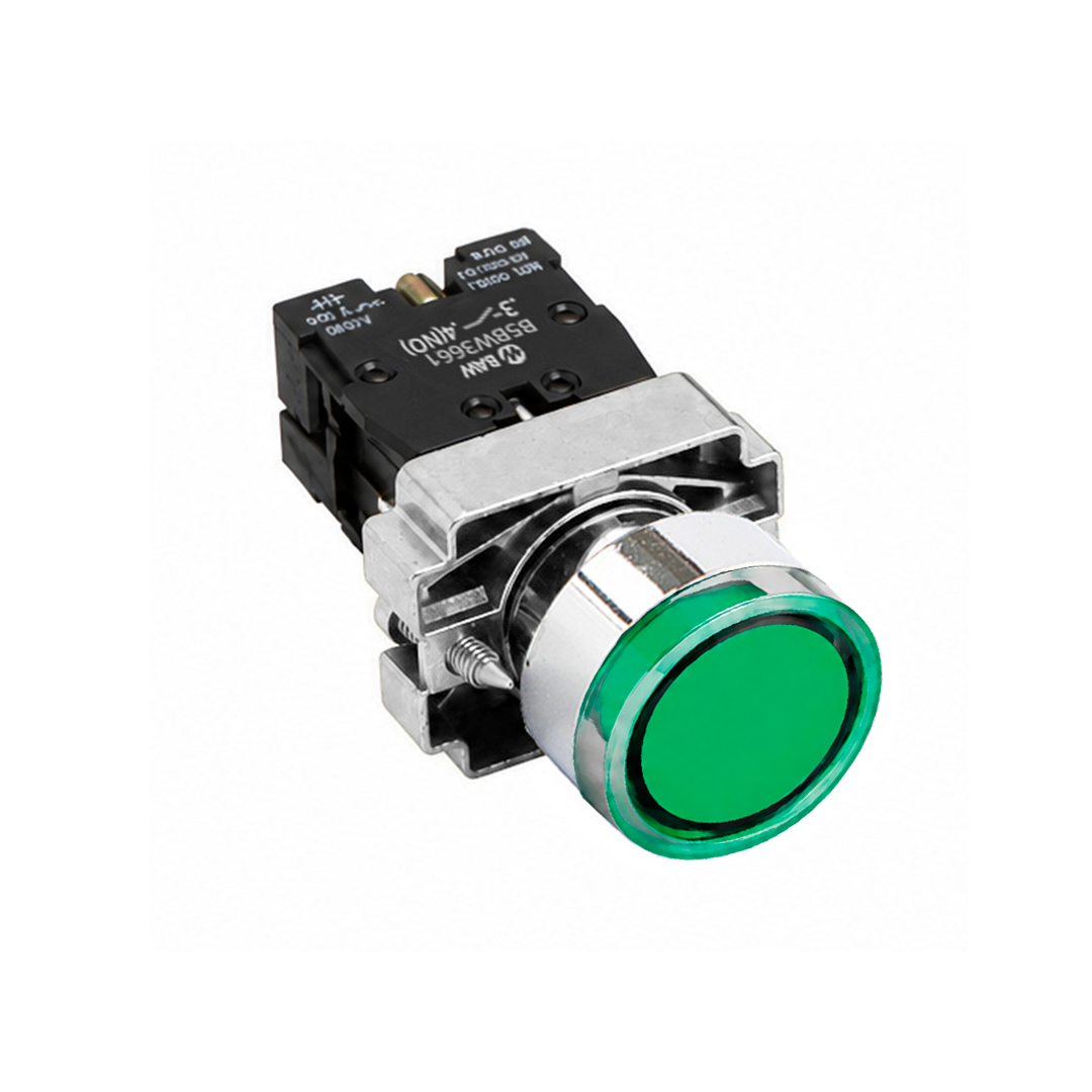 Pulsador luminoso p/panel Ø=29/22. Botón rasante VERDE. Na.